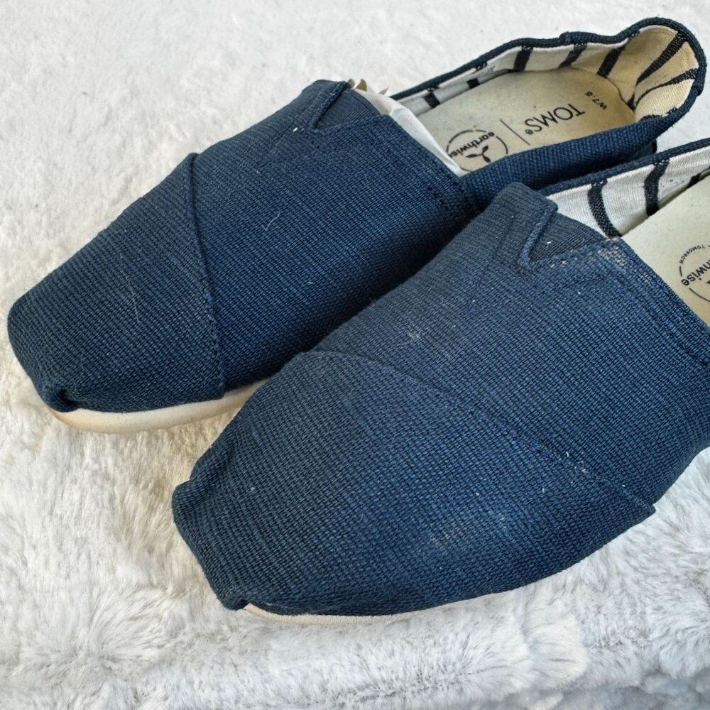 Toms Womens Navy Blue Canvas Espadrille Flats Shoes Size W7.5 Alpargata - Picture 5 of 8